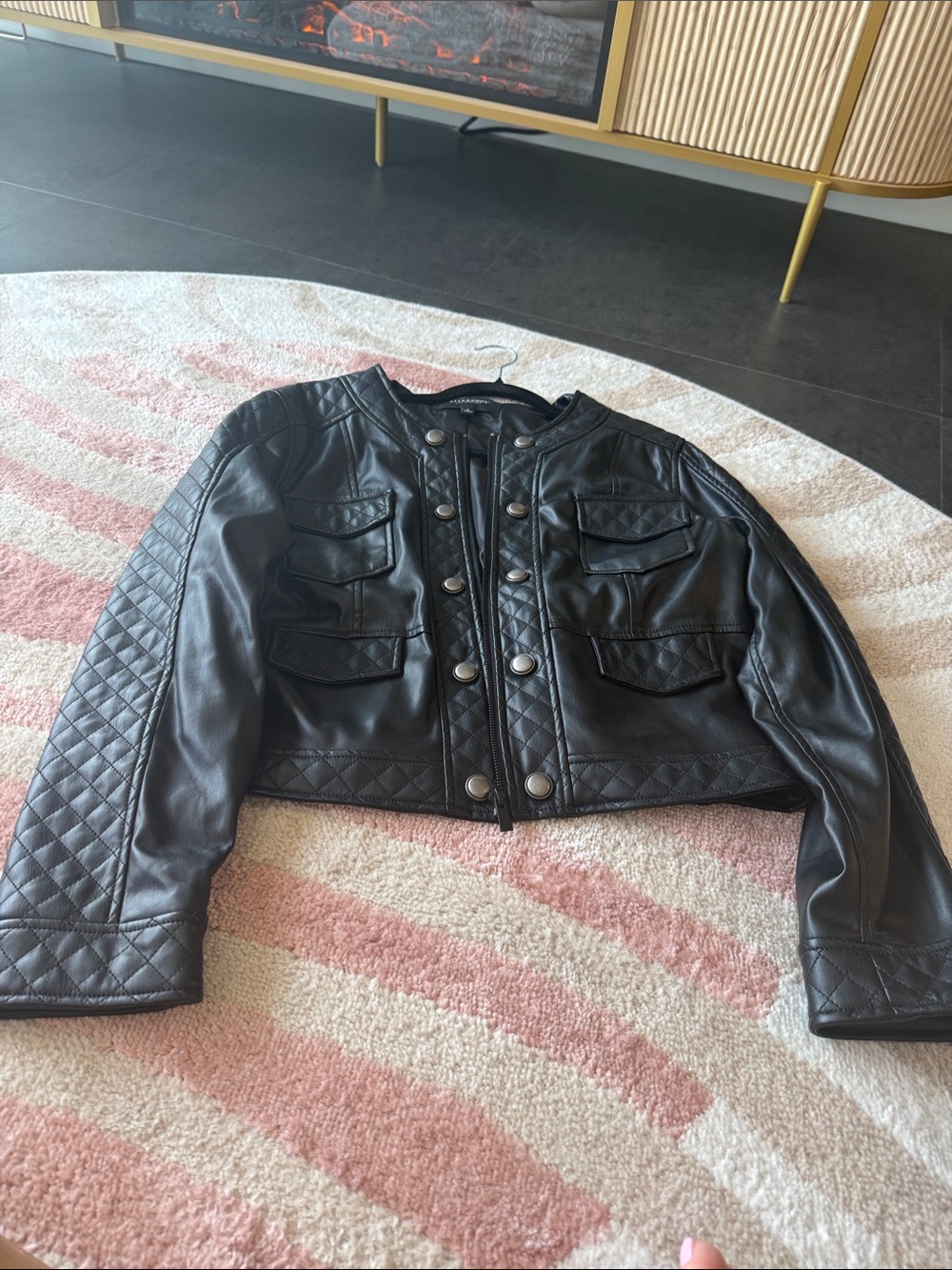 Liverpool Black Quilted Faux Leather Military-Style Jacket